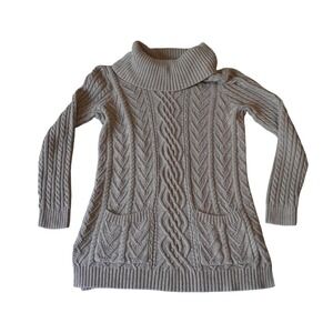 Jeanne Pierre Women's Cable Knit Tunic Sweater Dress Cowl‎ Neck Pockets S